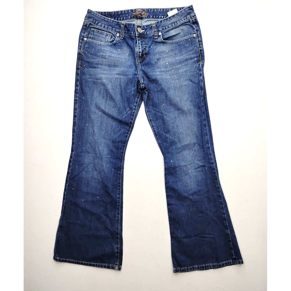 Little Big Jeans Women's 32 Bootcut Low Rise Dark Wash Y2K All over Bling